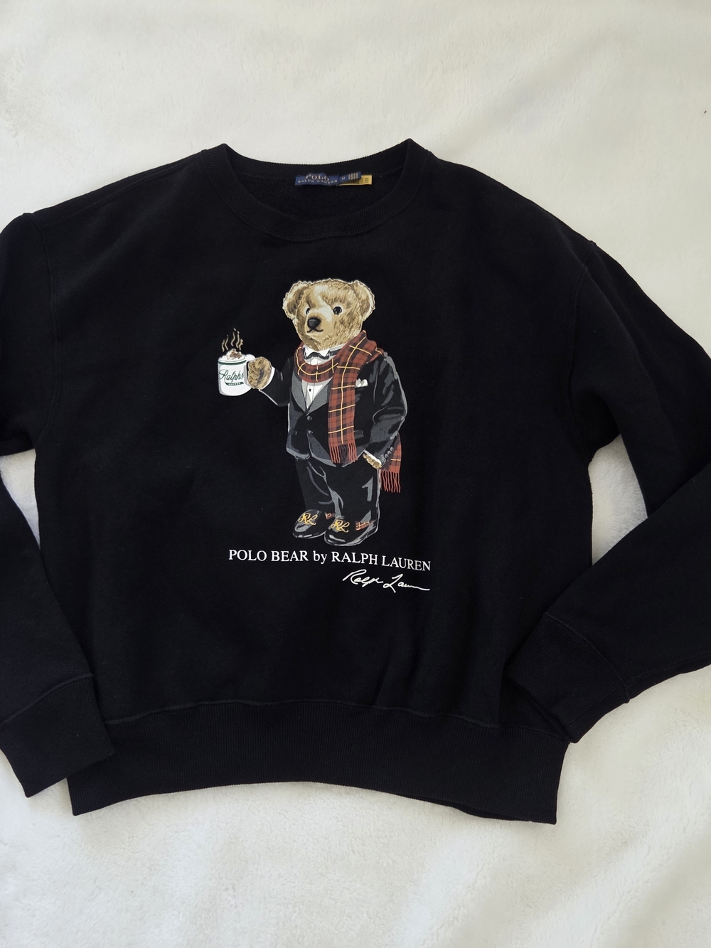 Polo Ralph Lauren Black Sweatshirt Signature "Coffee Polo Bear" graphic Size M